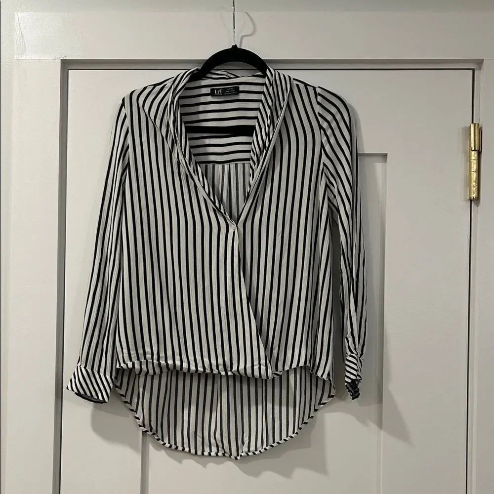 Zara Black and White Striped Blouse, Size XS